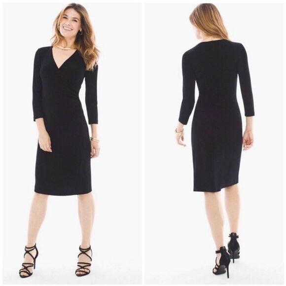 Chico's Travelers Faux Wrap Black Dress Sz. 2 / L - Picture 1 of 5